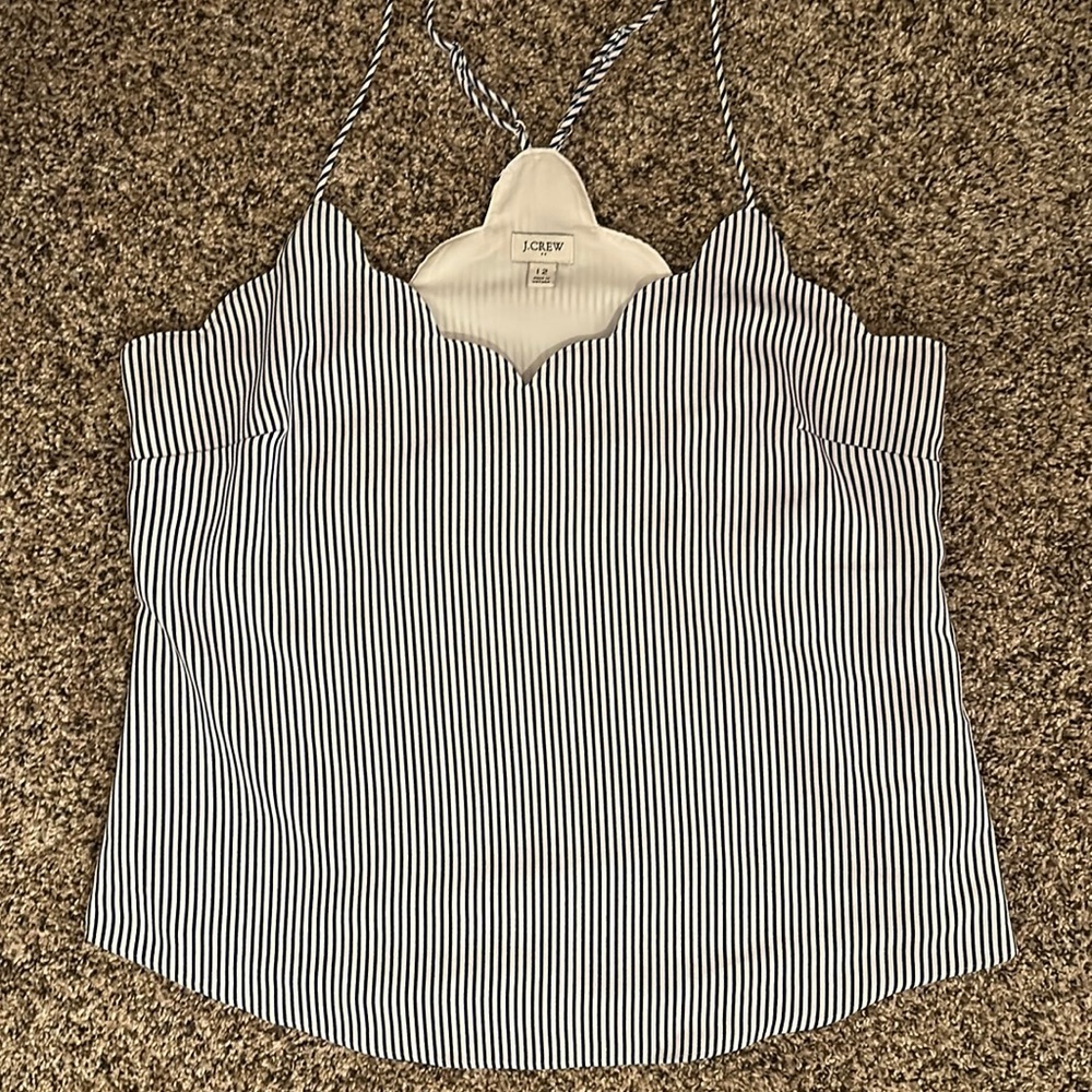 J Crew Racerback Blue Pinstripe Racerback Tank Size 12
